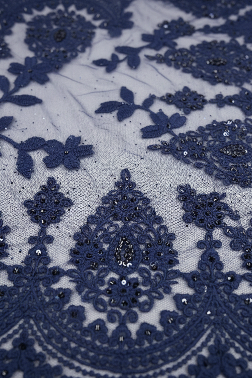 Navy Blue Net Stonework Embroidery Saree