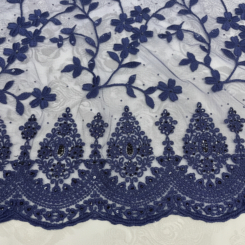 Navy Blue Net Stonework Embroidery Saree