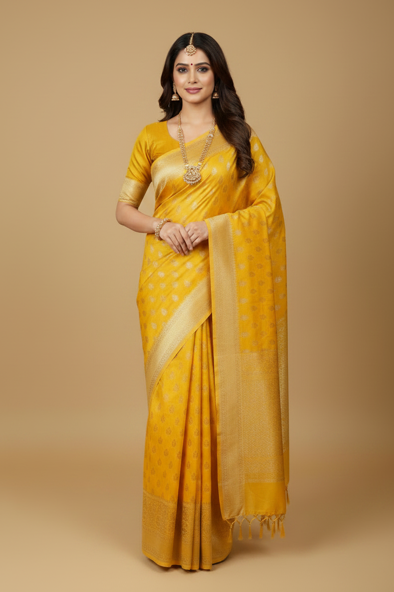 Yellow Banarasi Georgette Saree