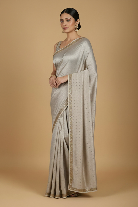 Grey Glass Tissue Stonework Saree