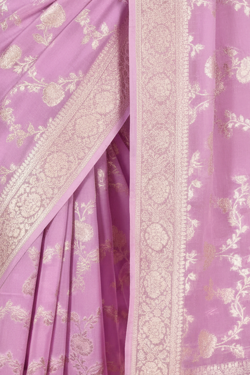 Lavender Banarasi Georgette Saree with Silver Zari