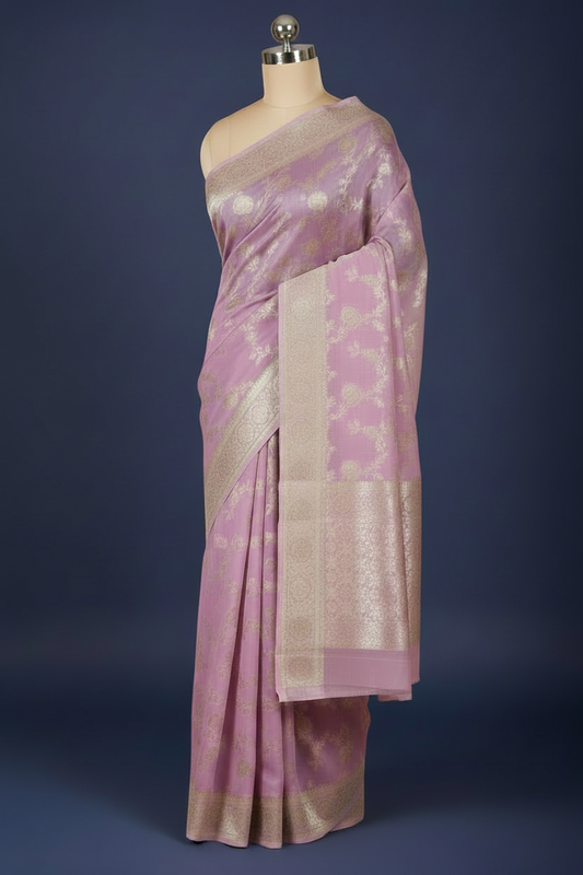 Lavender Banarasi Georgette Saree with Silver Zari