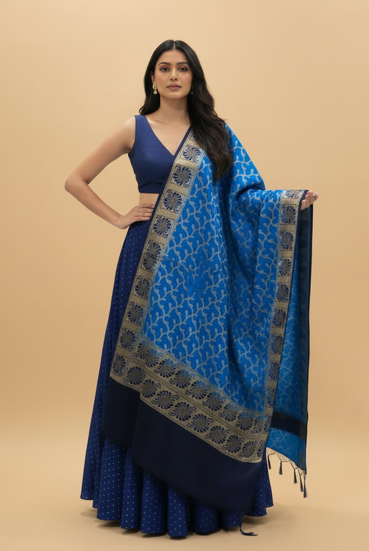 Royal Blue Banarasi Silk Lehenga Set