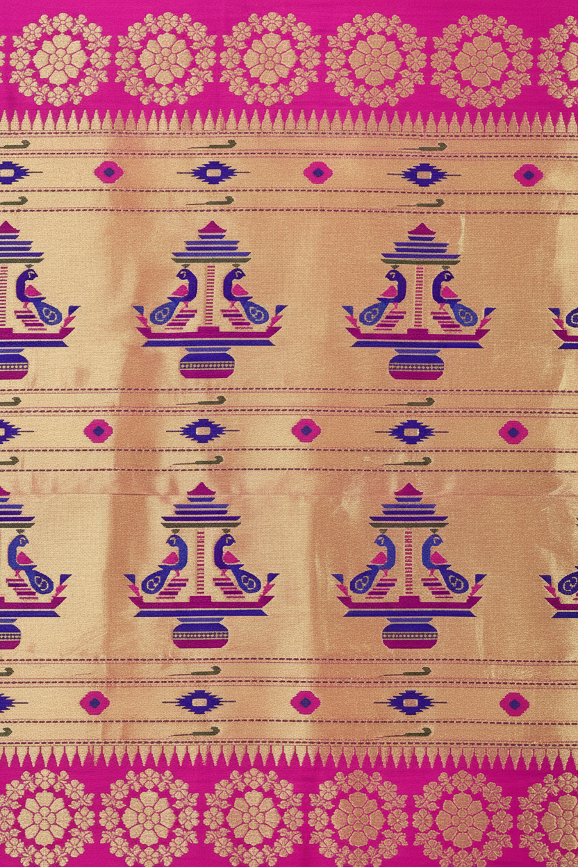 Purple Paithani Pure Silk Saree with Magenta Pink Border