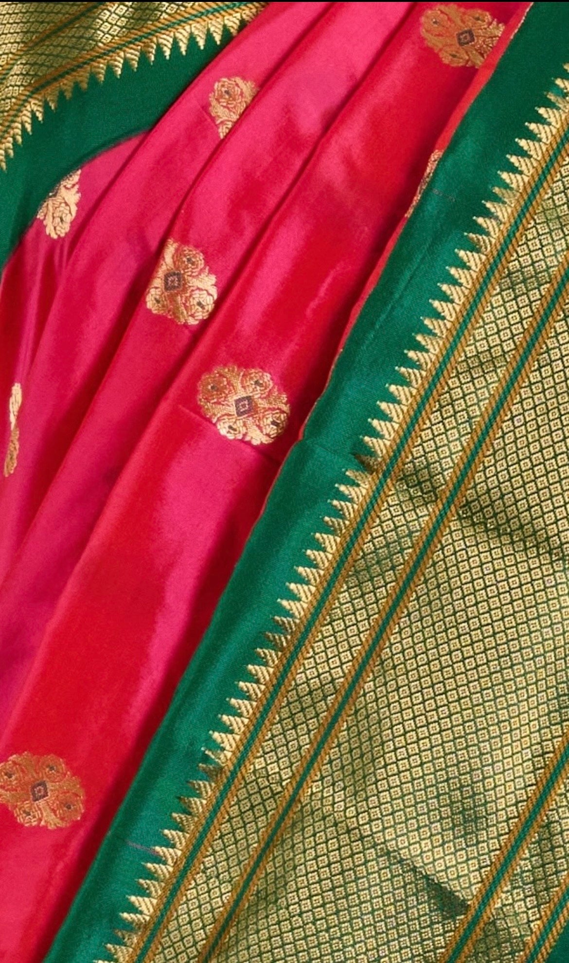 Pink Paithani Pure Silk Saree with Green Border