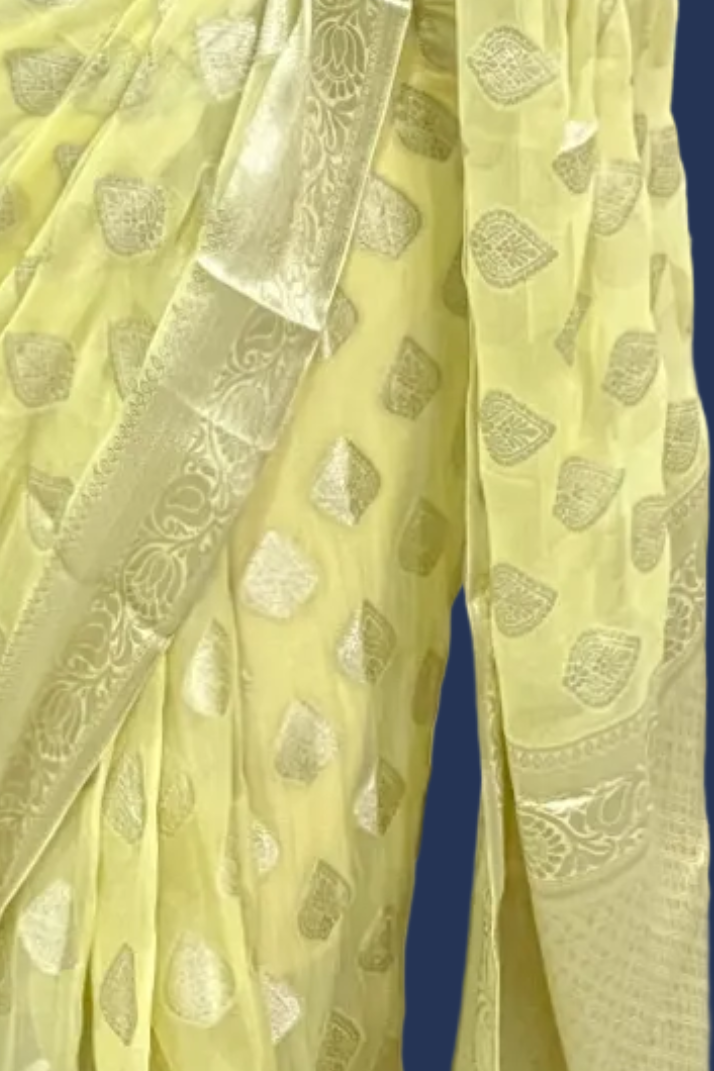 Yellow Banarasi Chiffon Saree
