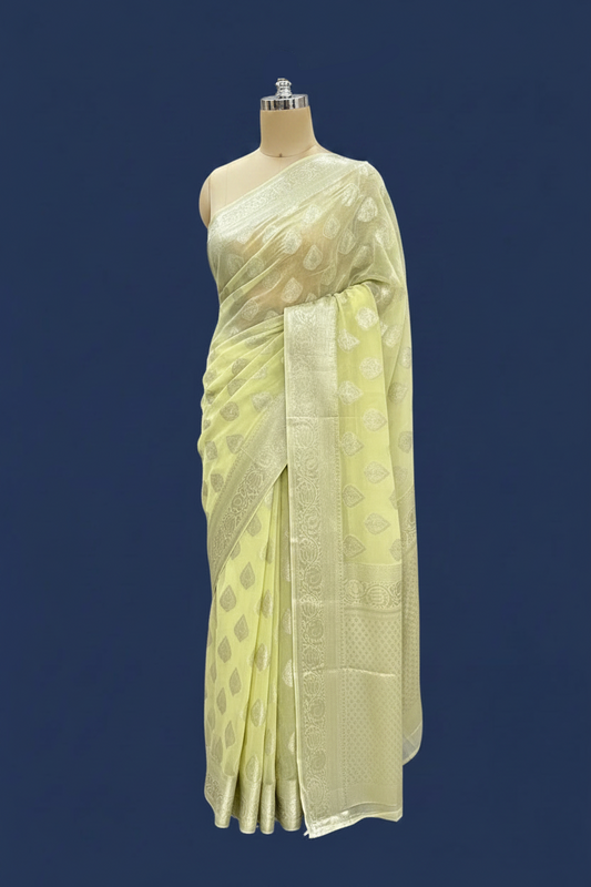 Yellow Banarasi Chiffon Saree