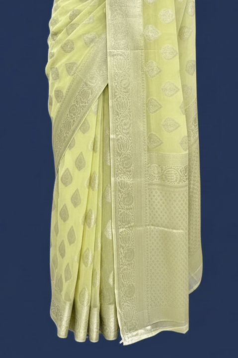 Yellow Banarasi Chiffon Saree