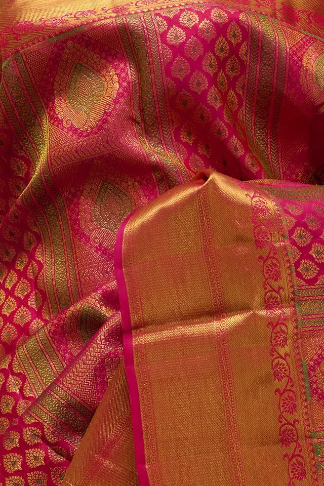Magenta & Gold Pure Kanjeevaram Brocade Silk Saree