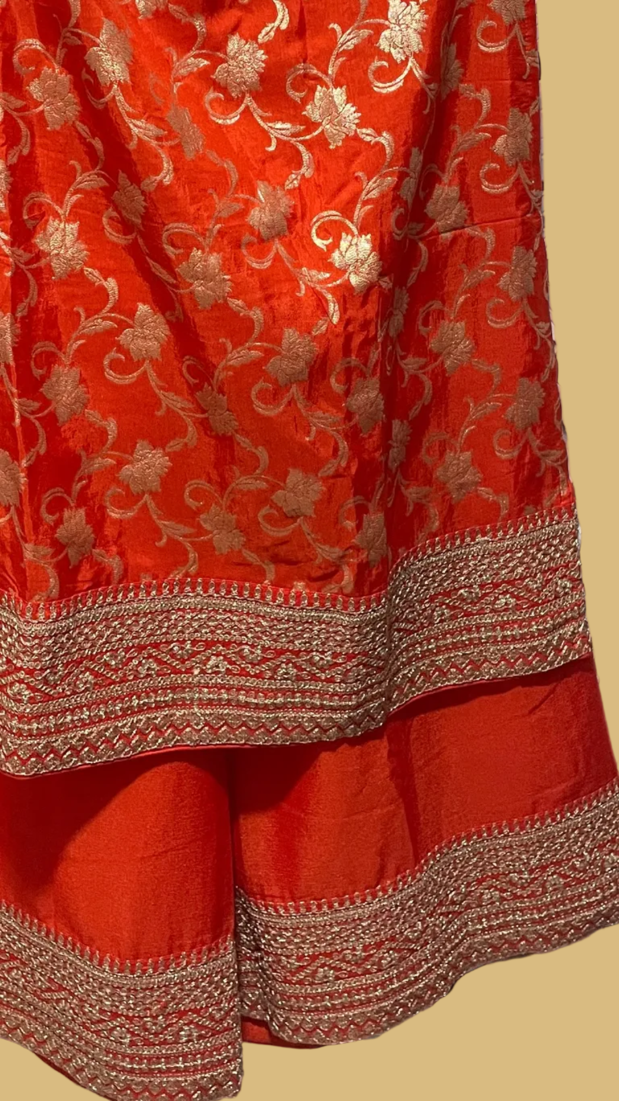 Orange Banarasi Silk Embroidery Sharara Set