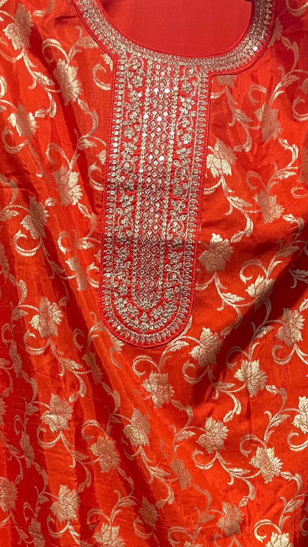 Orange Banarasi Silk Embroidery Sharara Set