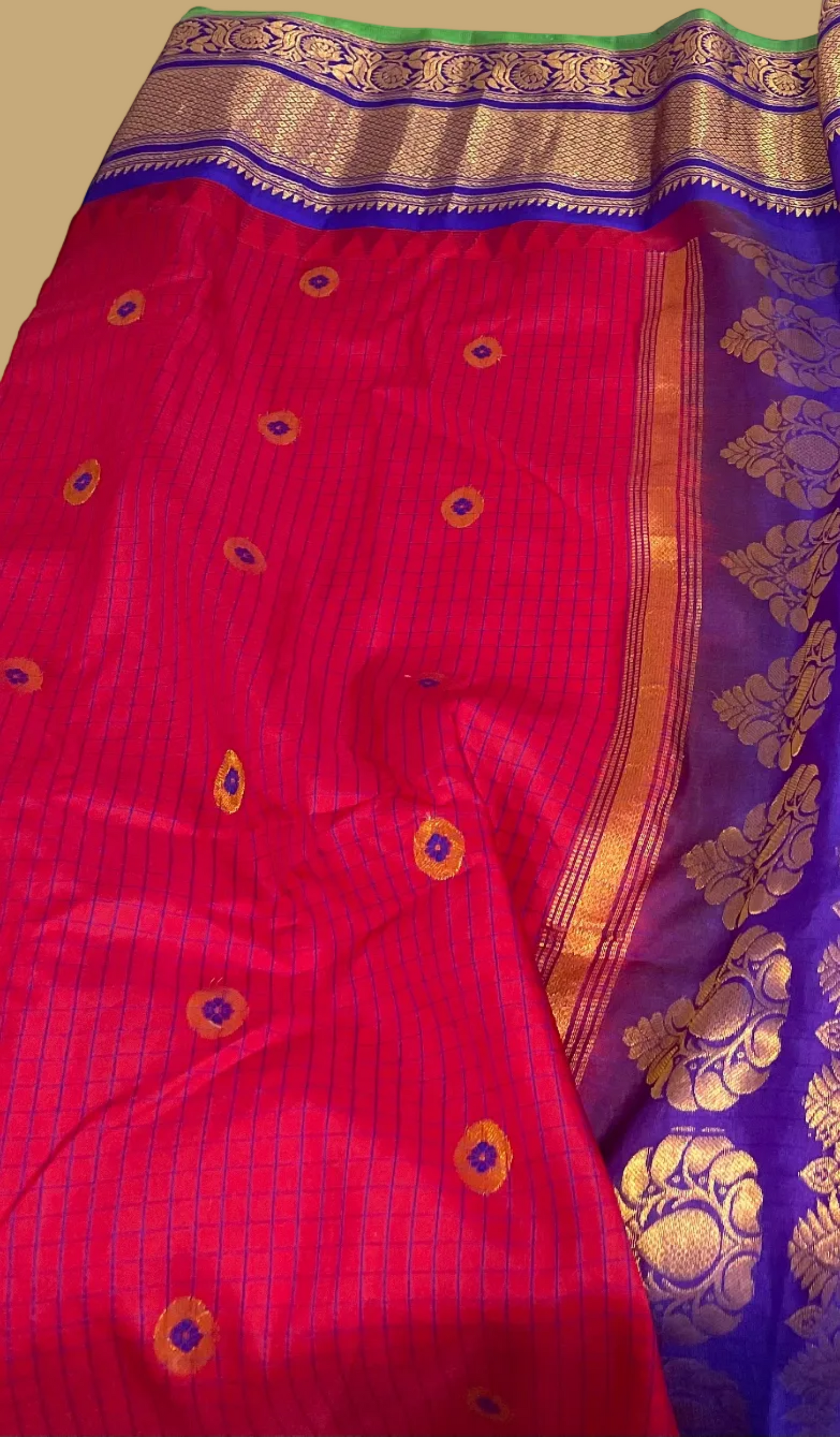 Red Gadwal Pure Silk Saree with Purple Border