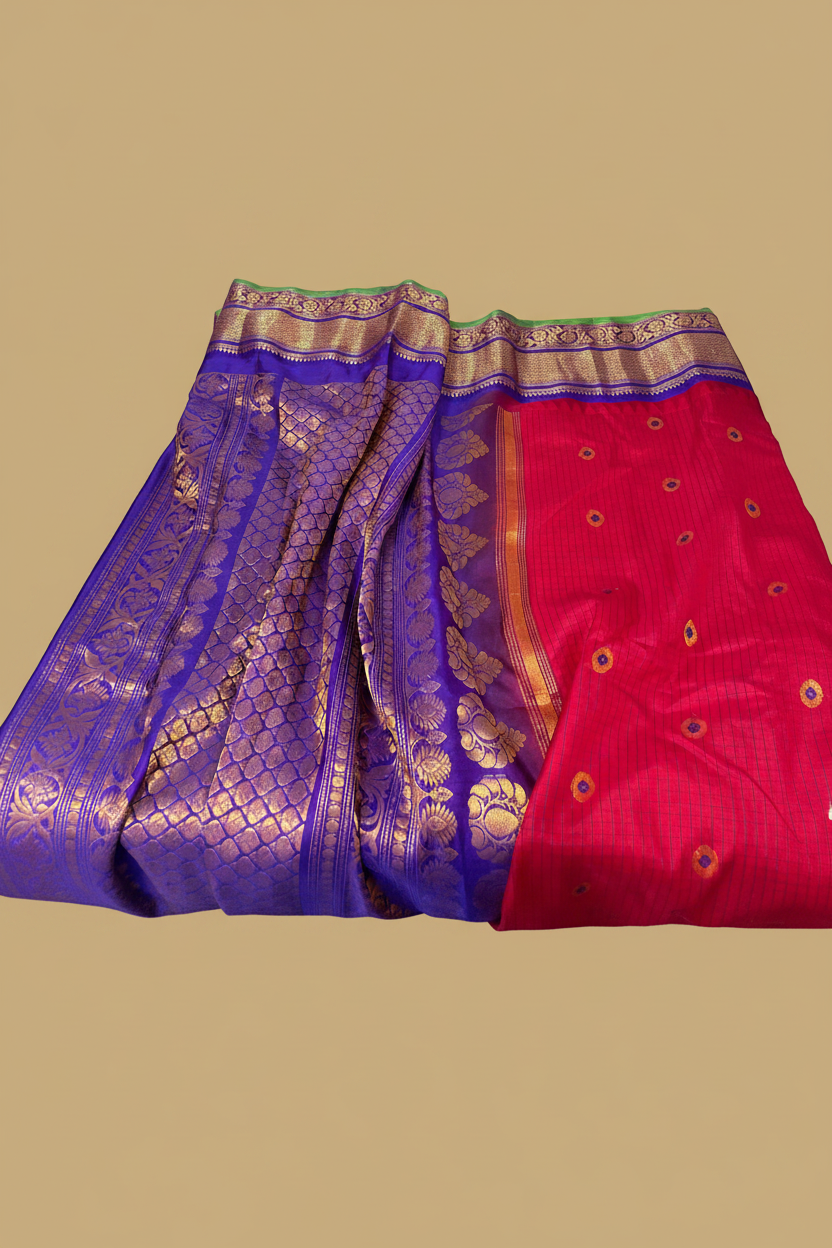 Red Gadwal Pure Silk Saree with Purple Border