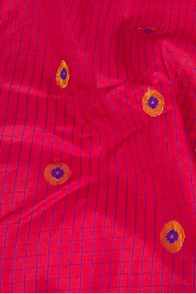 Red Gadwal Pure Silk Saree with Purple Border