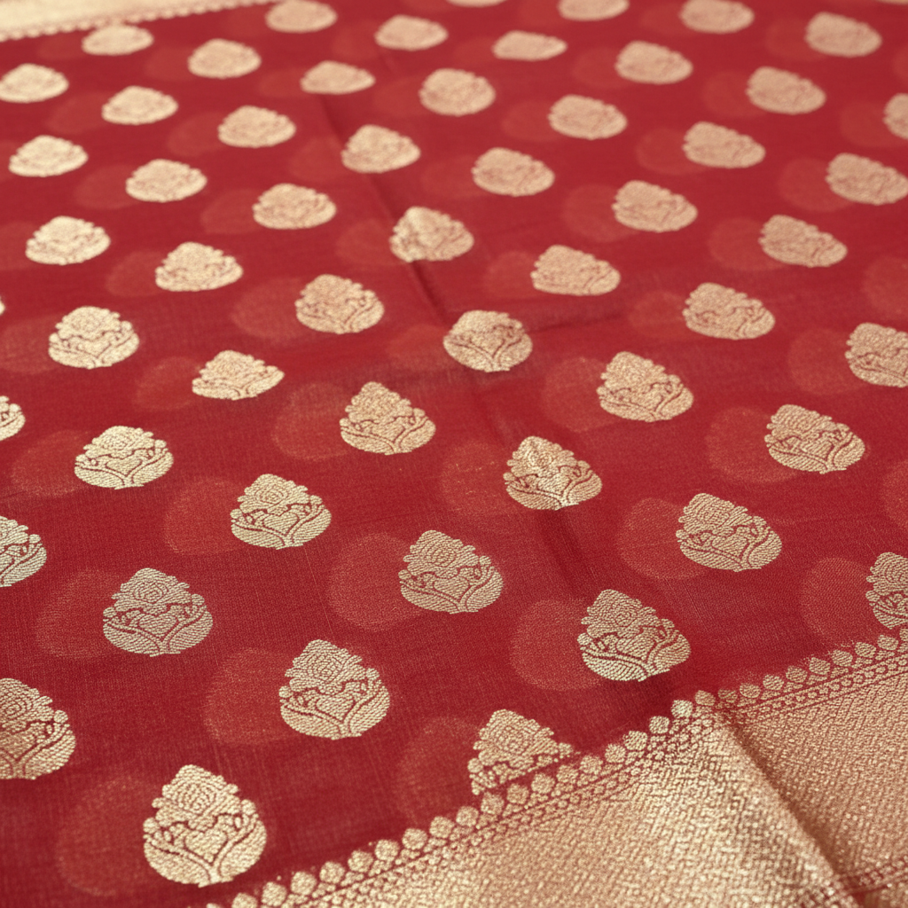 Red Pure Linen Banarasi Saree