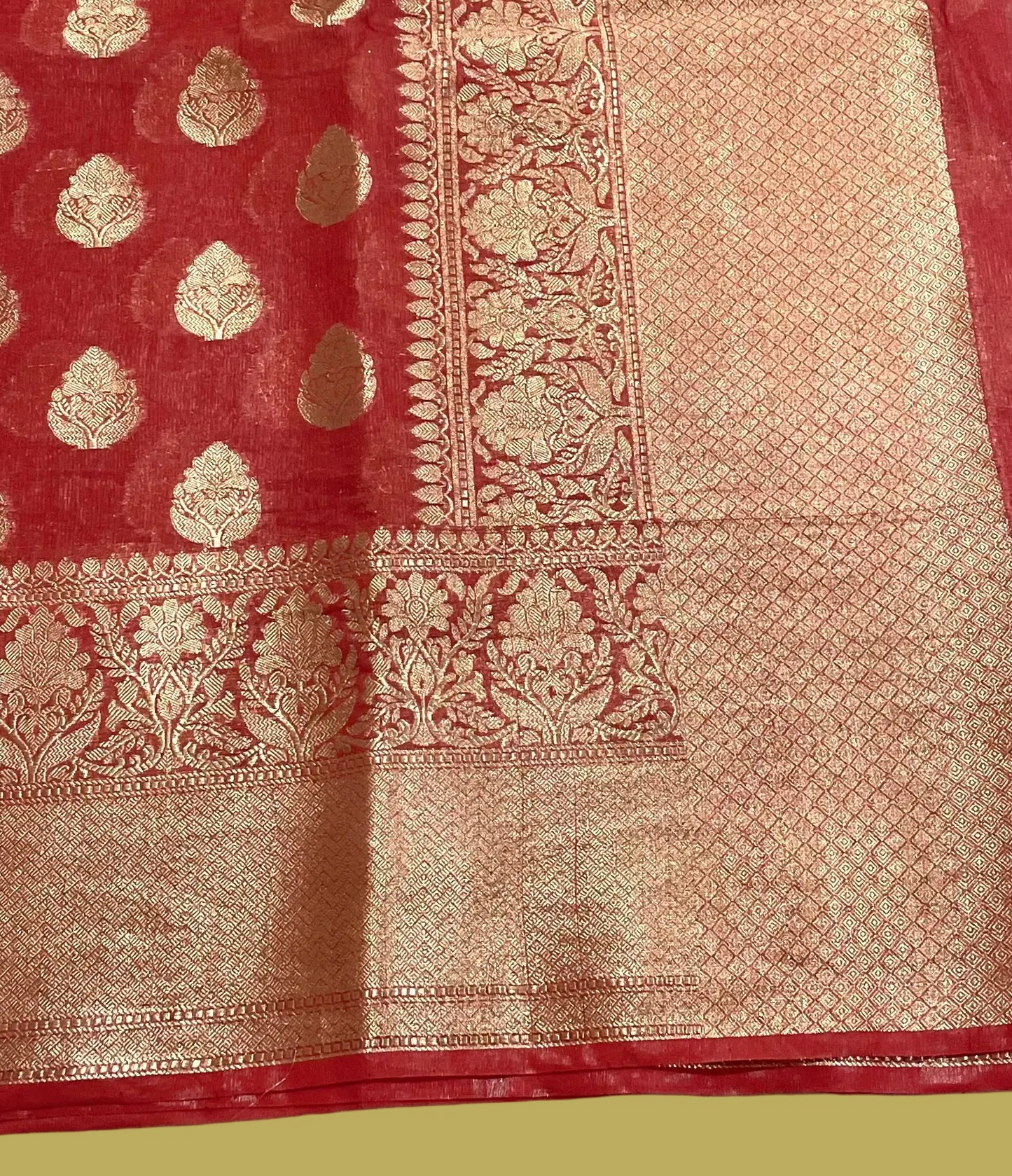 Red Pure Linen Banarasi Saree
