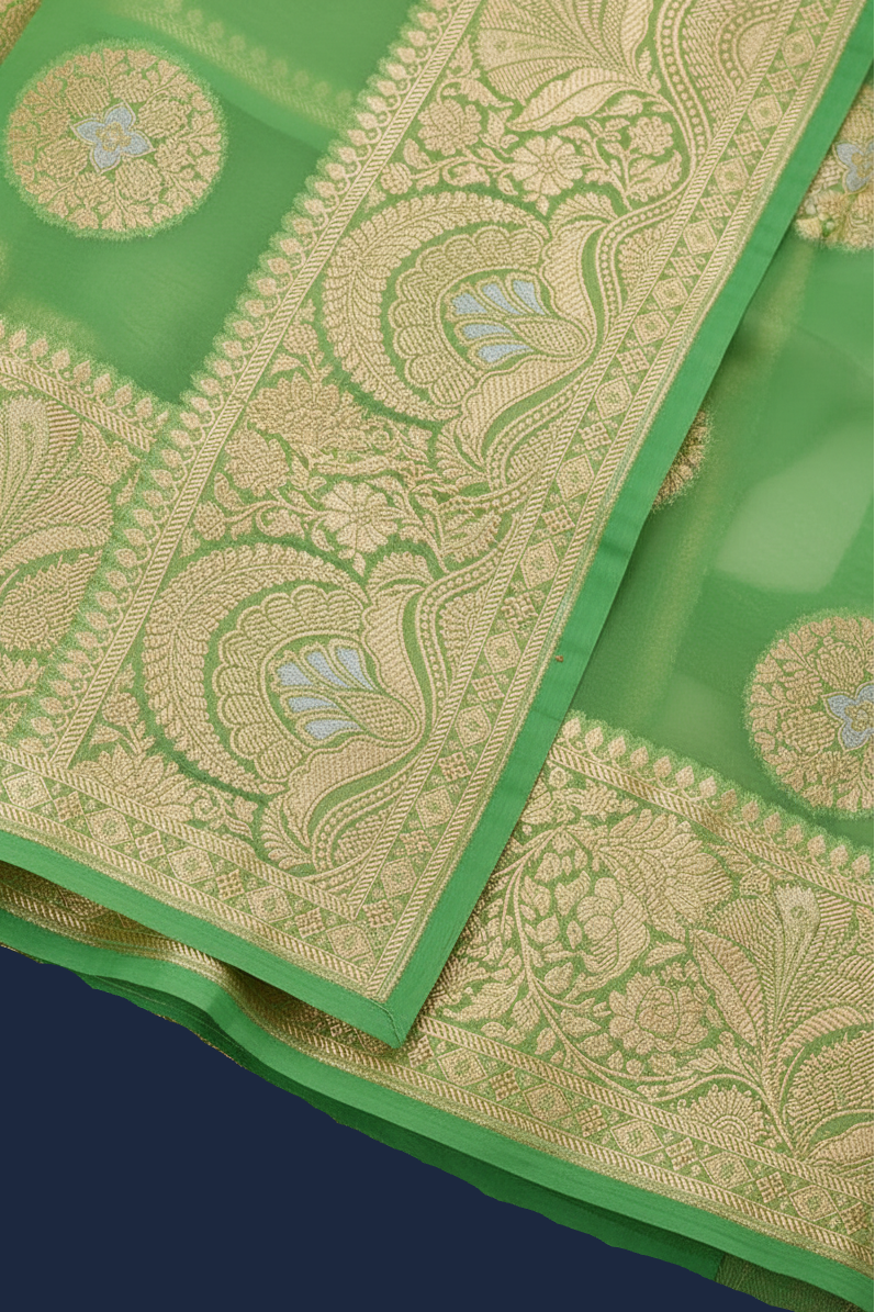 Apple Green Banarasi Organza Saree
