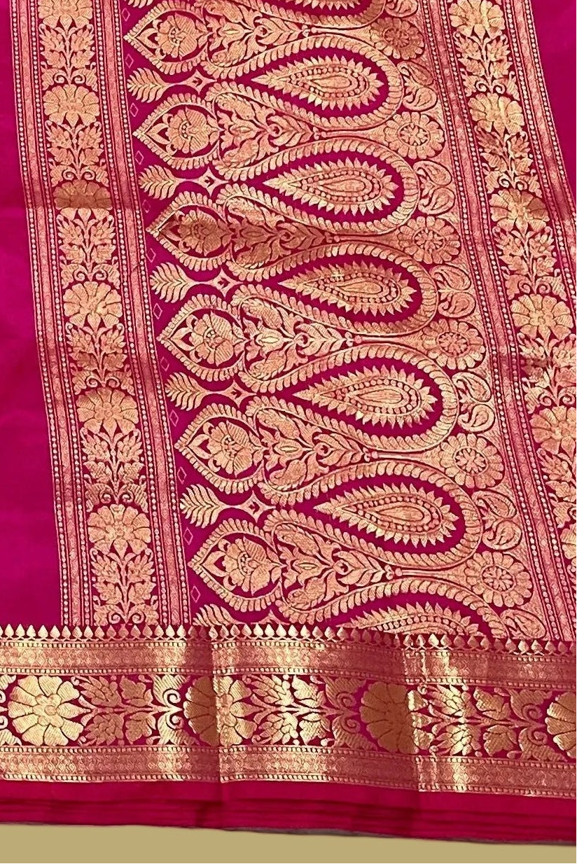 Magenta Pink Pure Banarasi Silk Saree