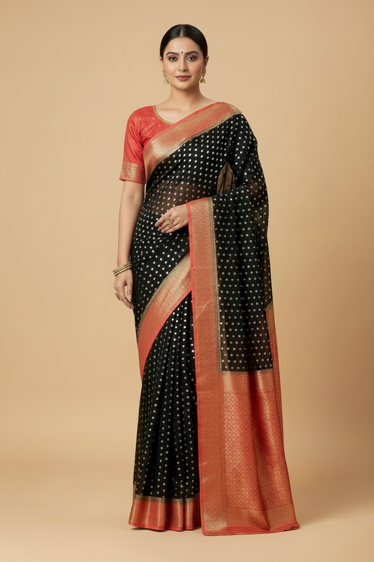 Black & Red Banarasi Georgette Saree
