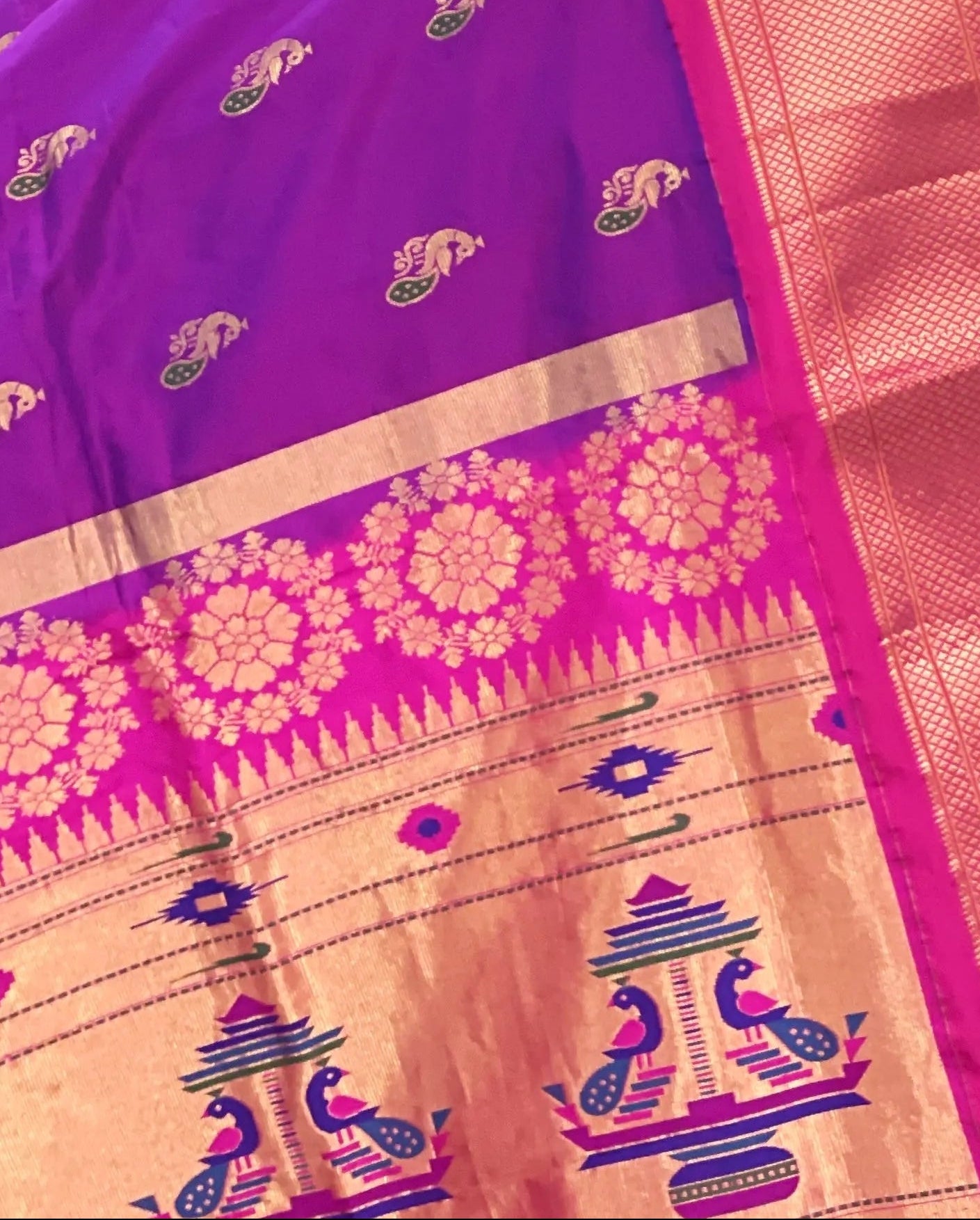 Purple Paithani Pure Silk Saree with Magenta Pink Border