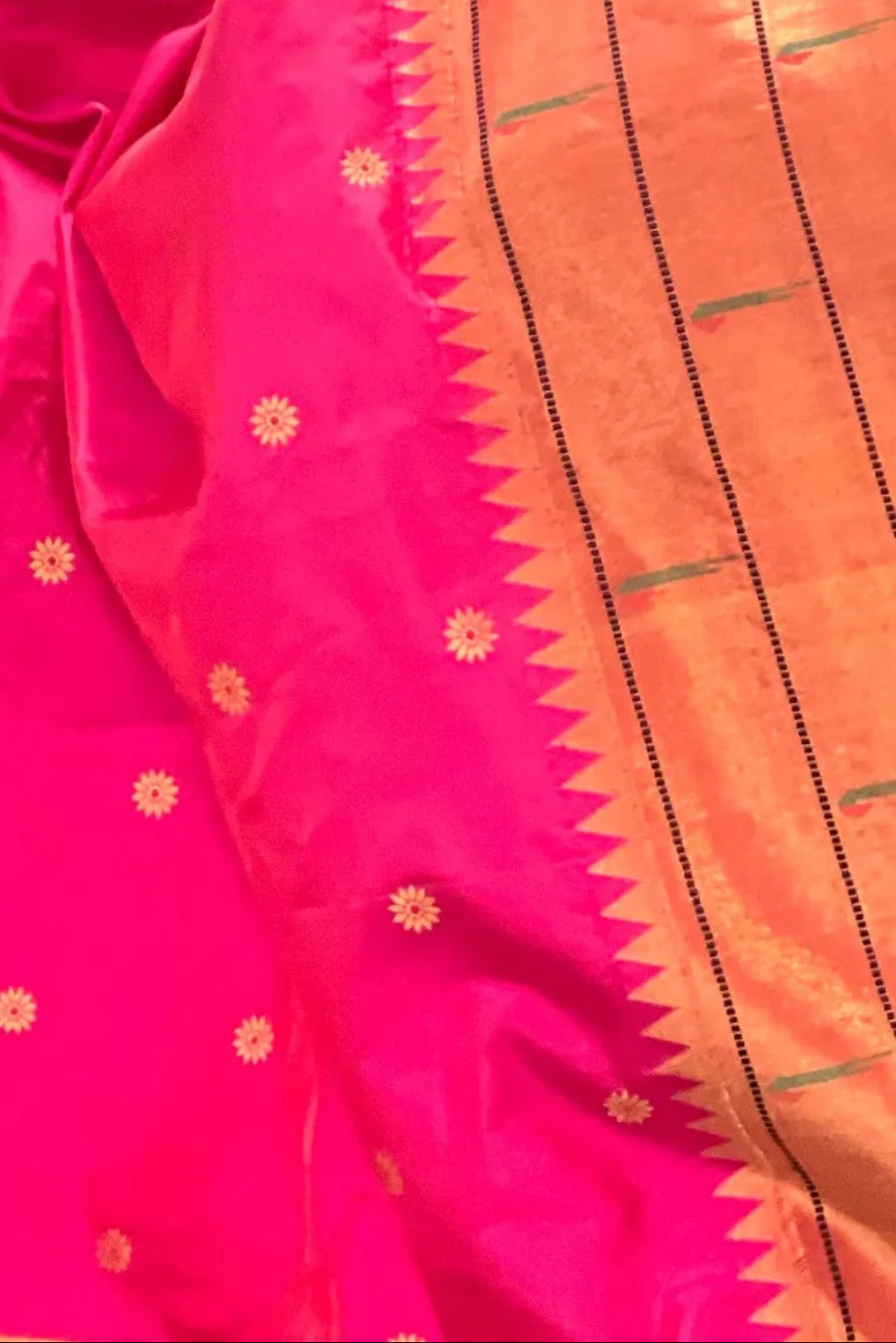 Pink Paithani Pure Silk Saree with Gold Triple Muniya Border