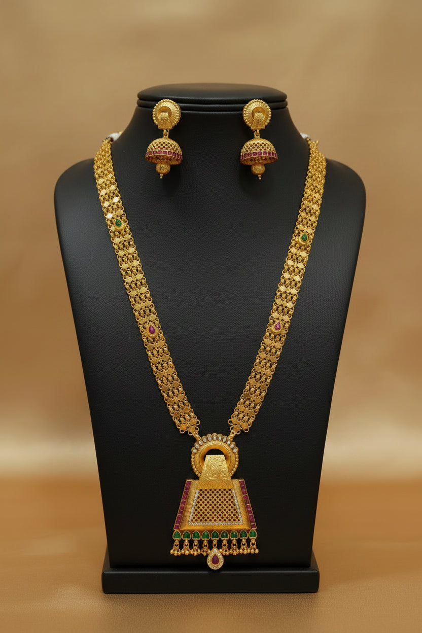 Long Chandan Haar Necklace and Jhumkas Set