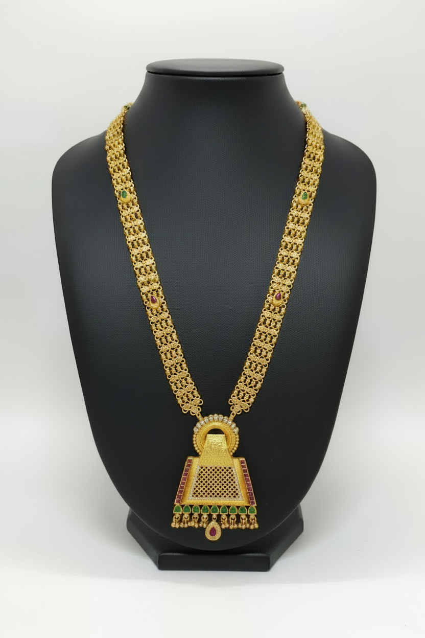 Long Chandan Haar Necklace and Jhumkas Set
