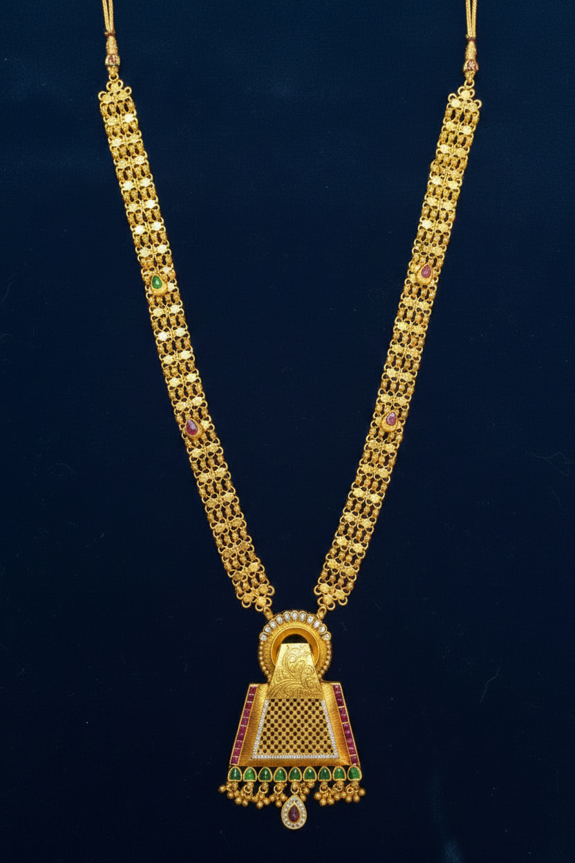 Long Chandan Haar Necklace and Jhumkas Set