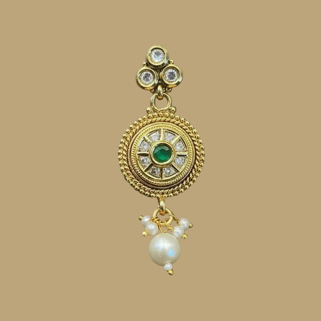Green Stone Kundan Beads Choker Necklace & Earrings Set
