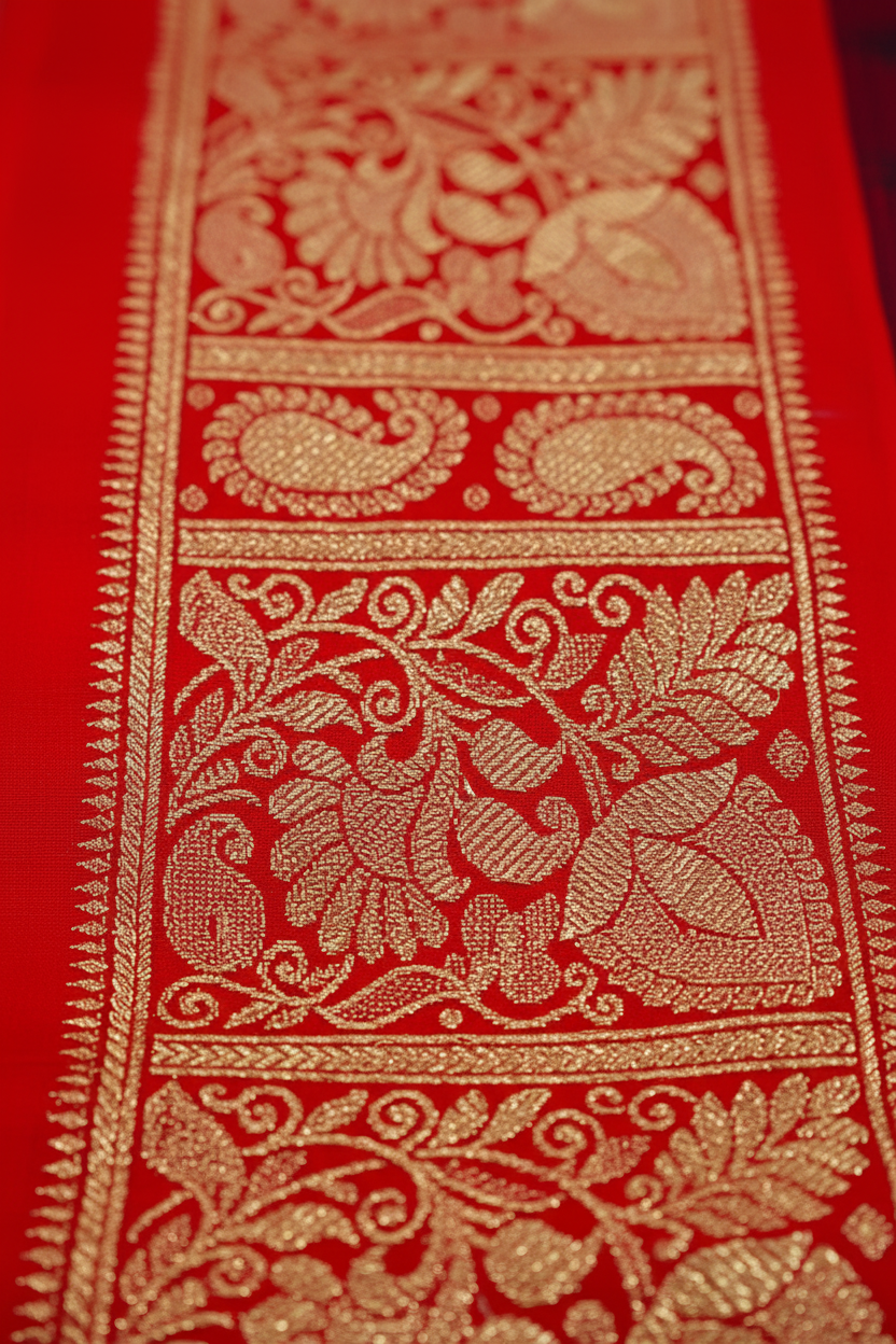 Burgundy Pure Kanjeevaram Silk Saree with Red Border & Pallu