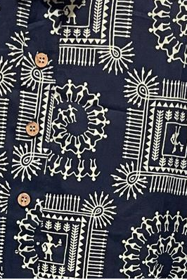 Men's Navy Blue Warli Print Cotton Kurta Pant Set