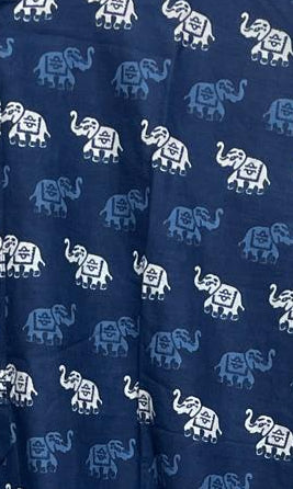 Men's Navy Blue Elephant Print Cotton Kurta Pant Set