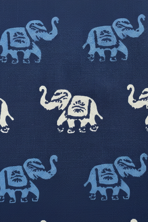 Men's Navy Blue Elephant Print Cotton Kurta Pant Set