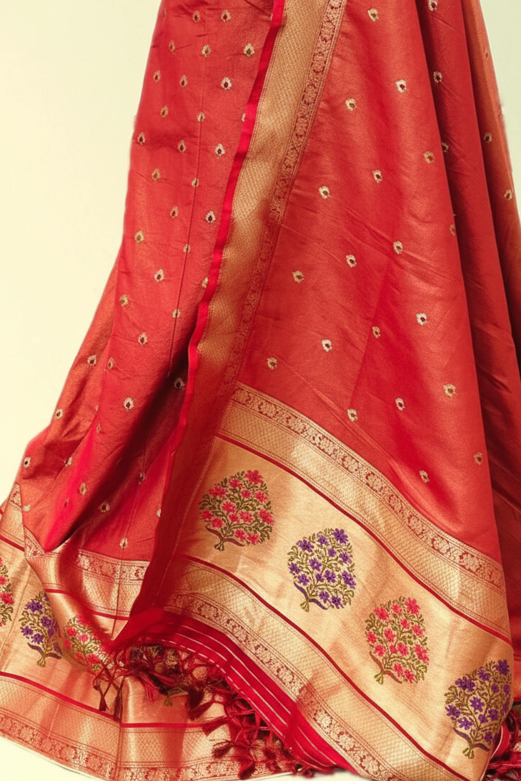Rust Red Silk Tissue Lehenga Set
