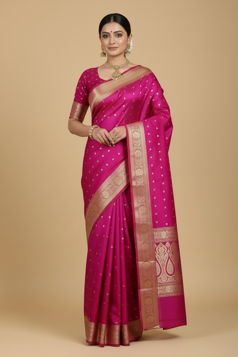 Magenta Pink Pure Banarasi Silk Saree