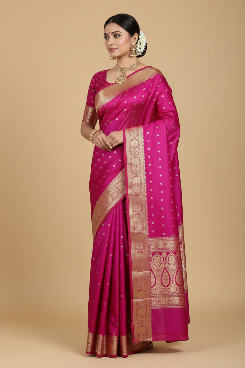 Magenta Pink Pure Banarasi Silk Saree