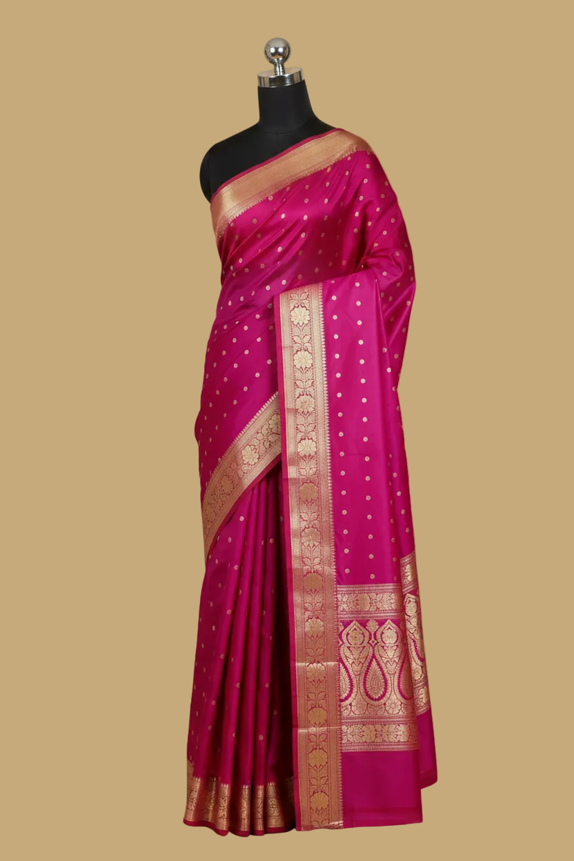Magenta Pink Pure Banarasi Silk Saree
