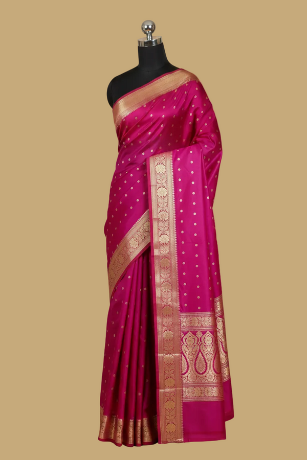 Magenta Pink Pure Banarasi Silk Saree