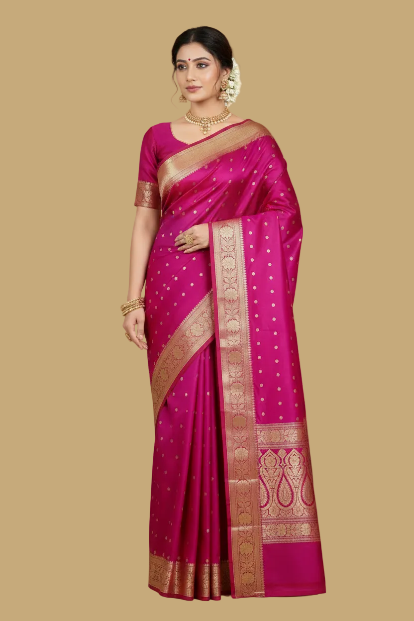 Magenta Pink Pure Banarasi Silk Saree