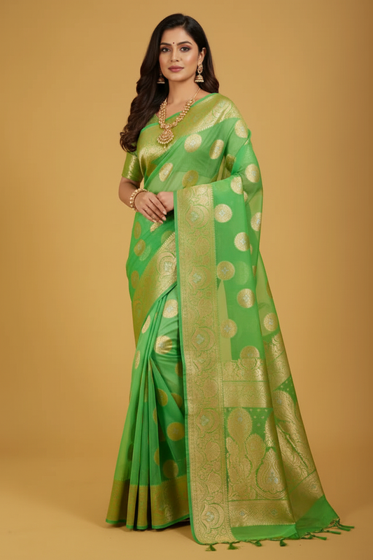 Apple Green Banarasi Organza - Model v2