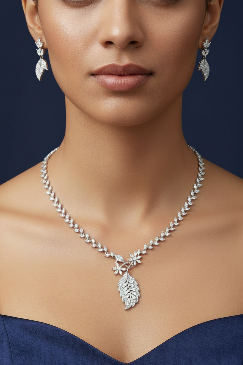 Baguette style Stone studded Necklace & Earrings Set