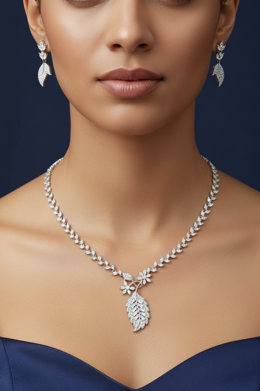 Baguette style Stone studded Necklace & Earrings Set