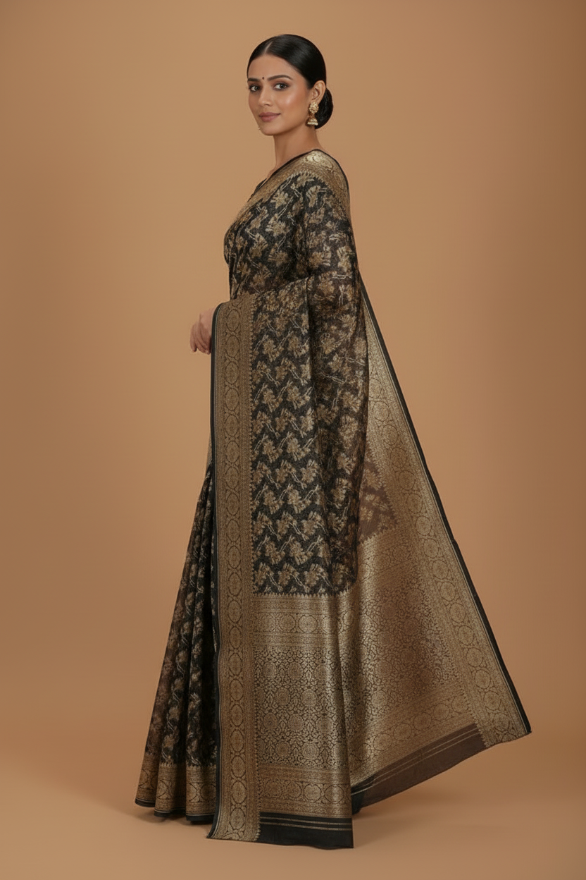 Black Banarasi Organza Saree