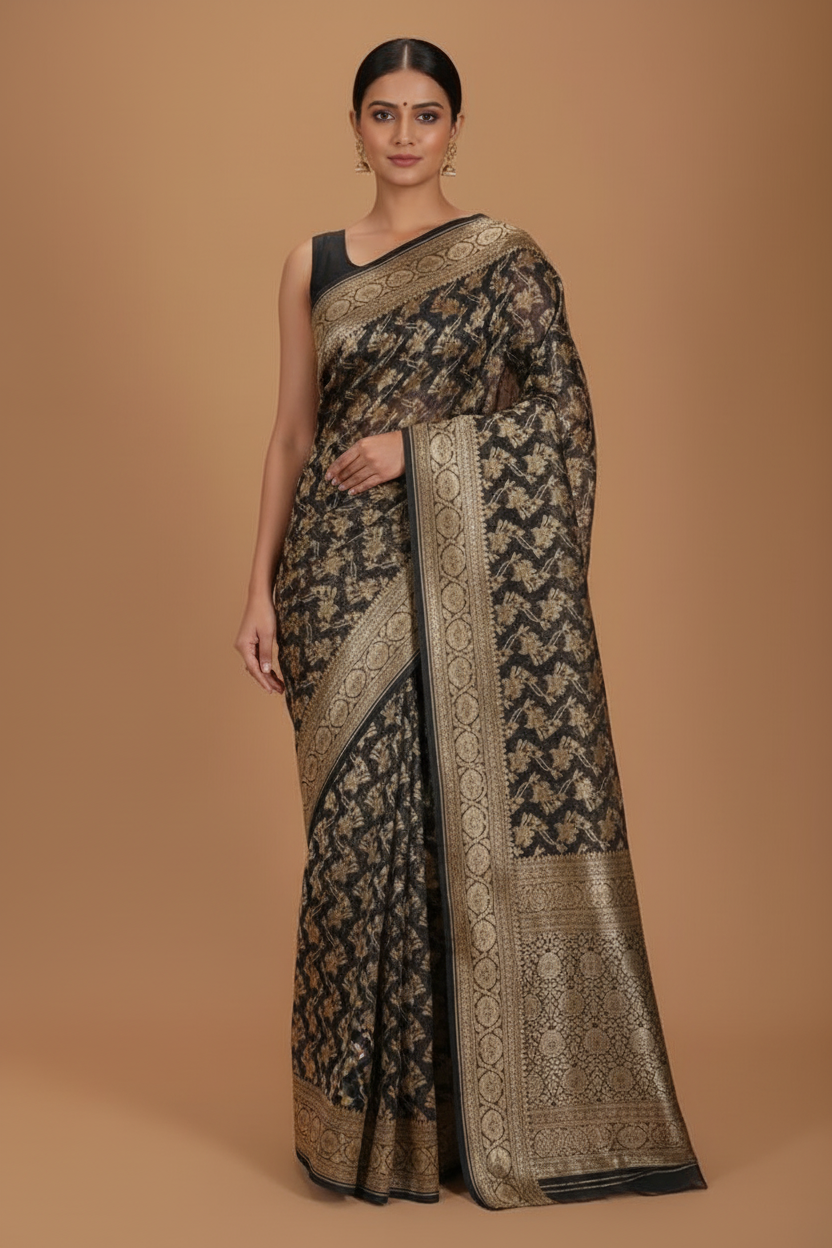 Black Banarasi Organza Saree