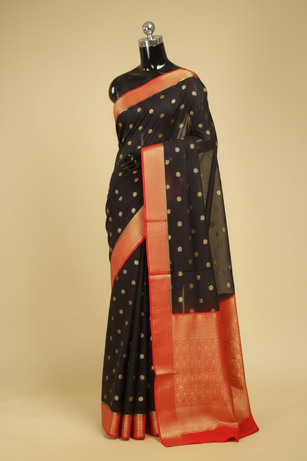 Black Banarasi Georgette Saree with Red Border
