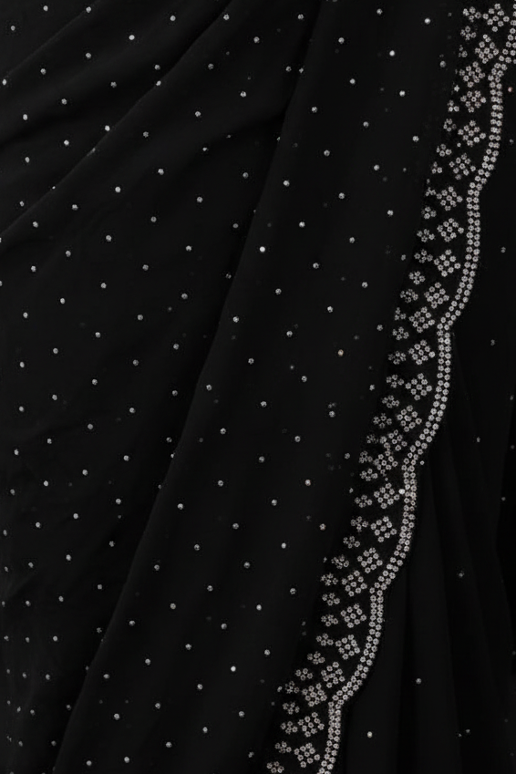 Black Georgette Saree Crystal Close-up