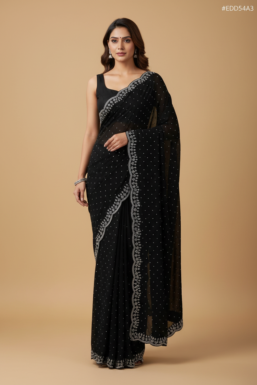 Black Georgette Saree with Crystal Work