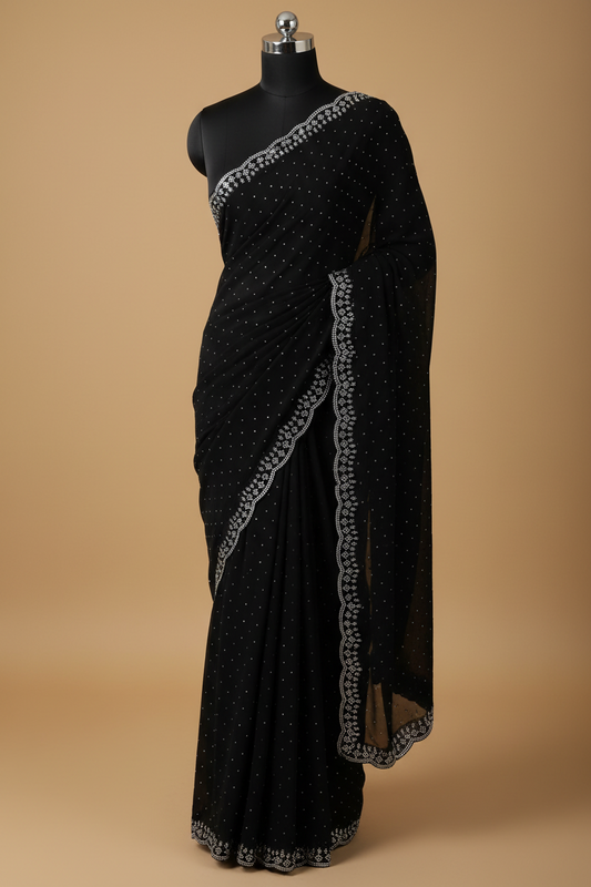 Black Georgette Saree with Crystal Work