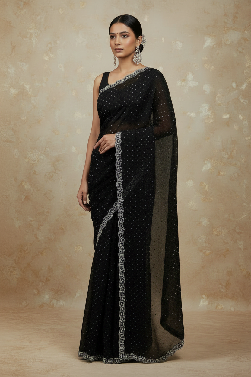 Black Georgette Saree with Crystal Work