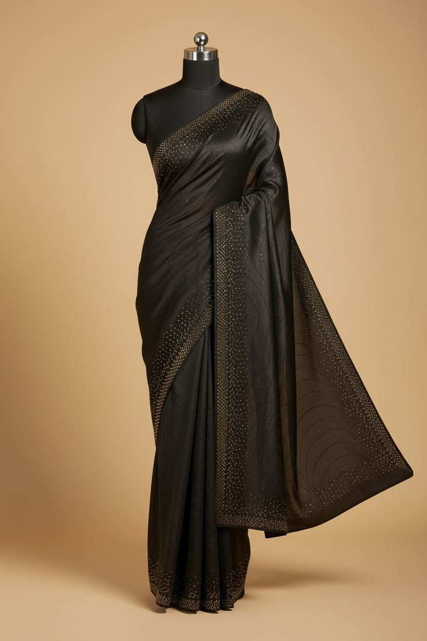 Black satin silk with more pallu visible